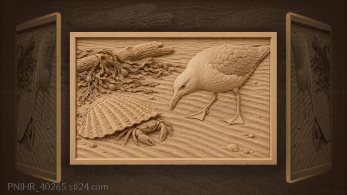 Crab shell gull beach scene 3d STL model