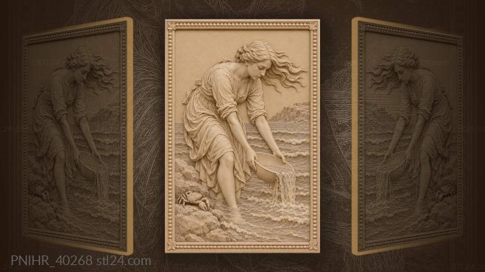 Woman drawing water by the sea 3d STL model