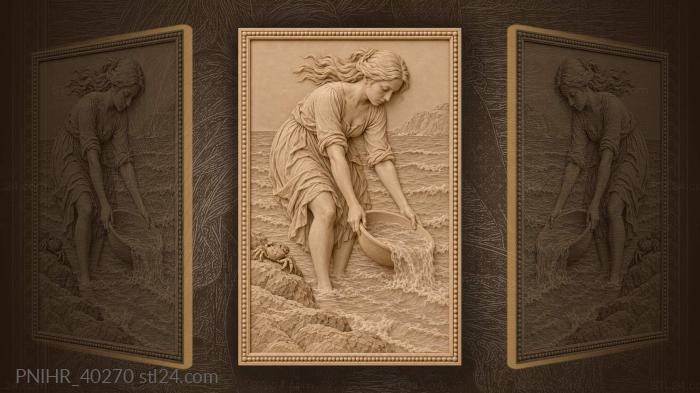 Woman drawing water seaside crab 3d STL model