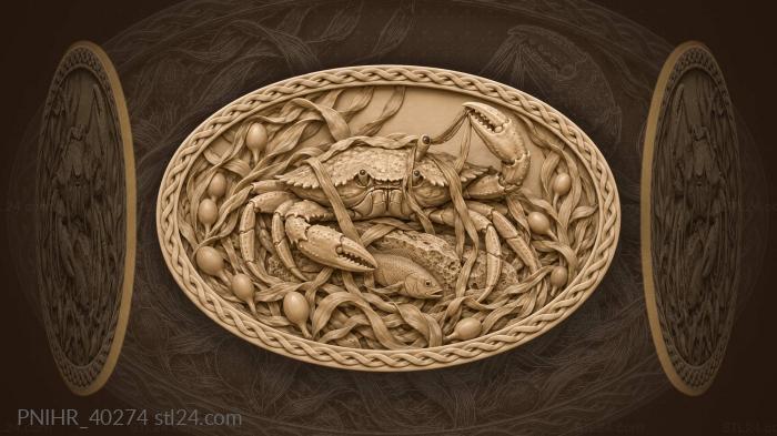 Crab among sea tangle and fish 3d STL model