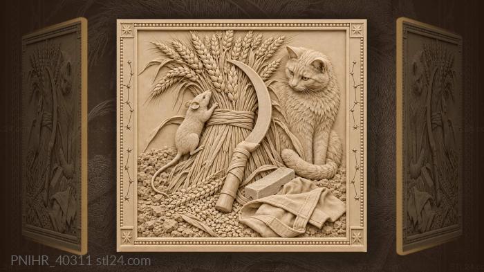 Virgo harvest sickle and watchful cat 3d STL model