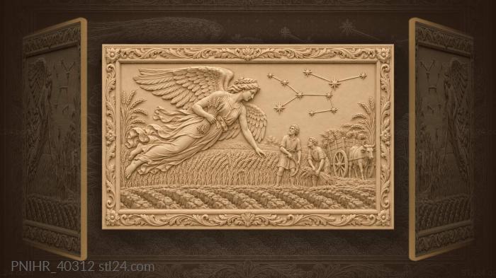 Winged maiden skims grain above reapers 3d STL model