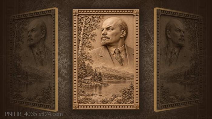 Lenin above a lake with hut 3d STL model