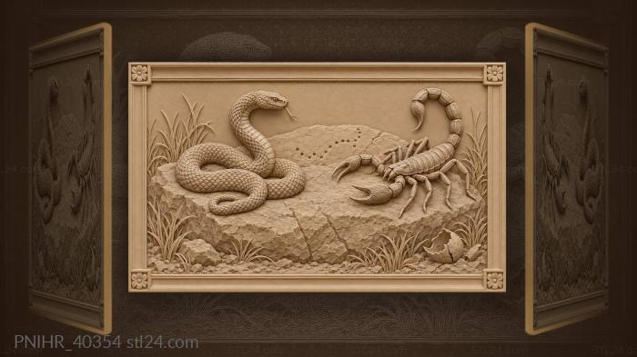 Snake and scorpion standoff on stone 3d STL model