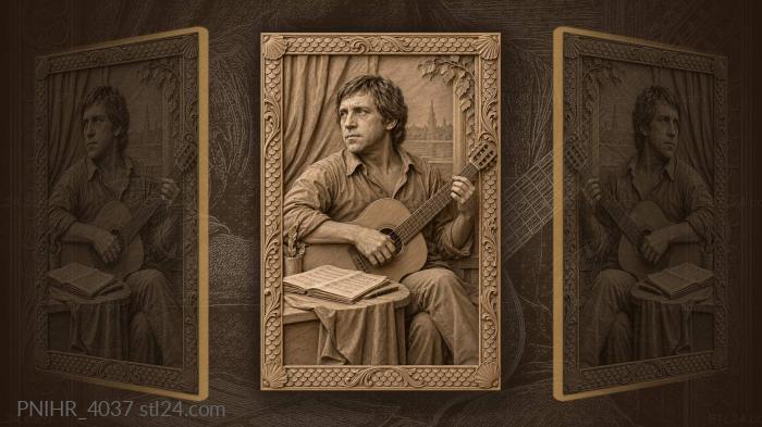 Singer with guitar beside notebook and pen 3d STL model