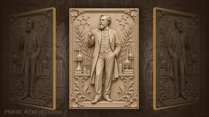 Gentleman in tails with flask and laurel · Louis Pasteur 3d STL model