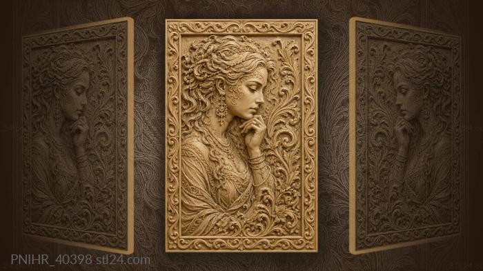 Hair waves among floral scrolls 3d STL model