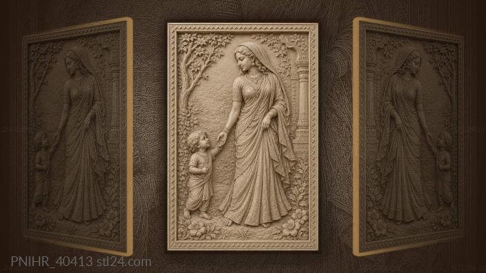 Mother in folk dress with toddler 3d STL model
