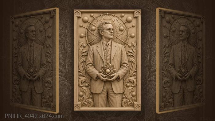 Atom model beneath radiating sphere · Niels Bohr 3d STL model