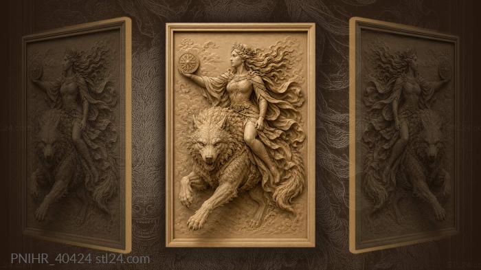 Crowned woman offers insignia from wolfback 3d STL model