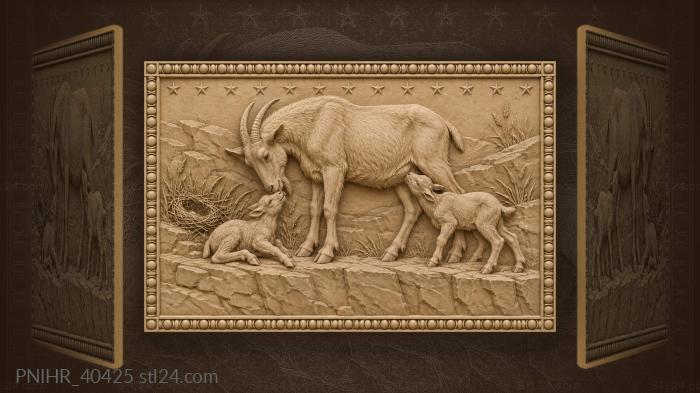 Nursing kid bumps goat licking newborn 3d STL model