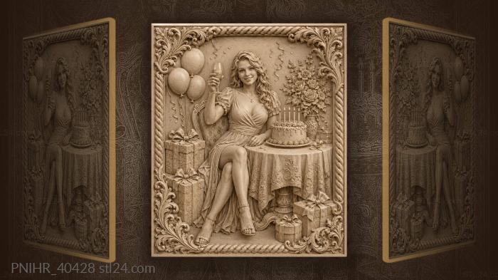 Cheerful celebrant raises her festive glass 3d STL model