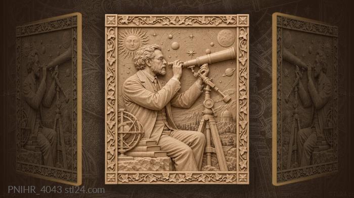 Astronomer with telescope and star diagrams · Galileo Galilei 3d STL model