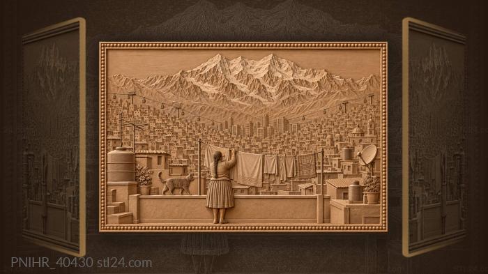 Cat walks rooftop beneath illimani 3d STL model