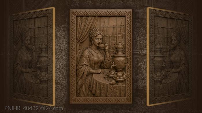 Lady with tea and city view 3d STL model