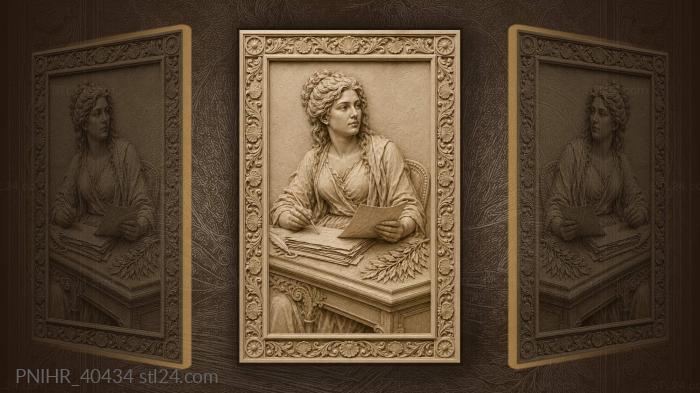Quill and papers on her desk 3d STL model