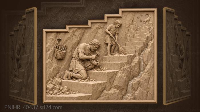 Stone steps cliffside craftsman labor 3d STL model