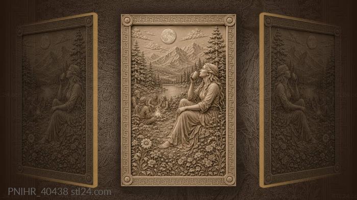 Woman with a cup under the full moon 3d STL model