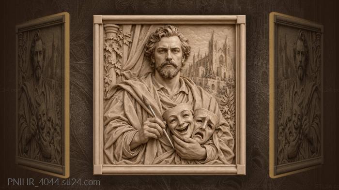 Painter holding brush and two masks 3d STL model