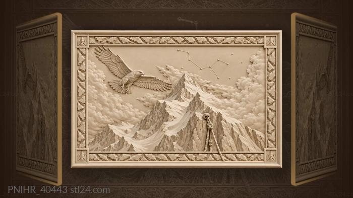 Snowy peak hawk and constellations 3d STL model