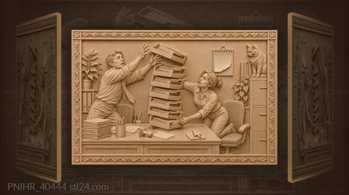 Accountant topples trays reaching downward 3d STL model