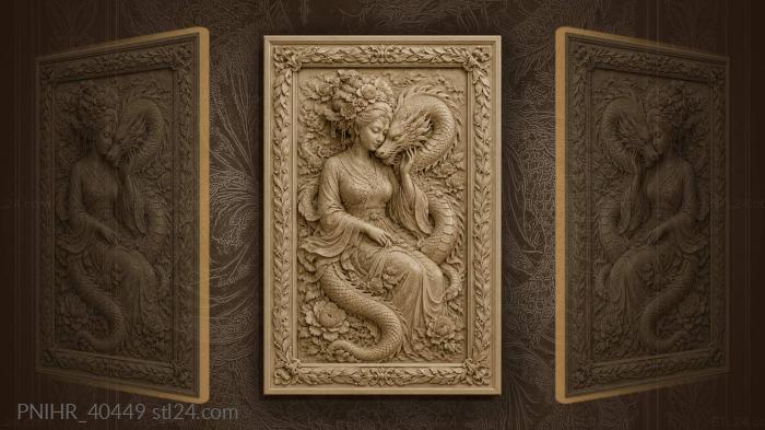 Dragon nestling against a seated lady 3d STL model