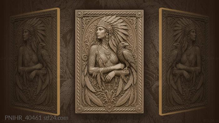 Woman with raven and feathers 3d STL model