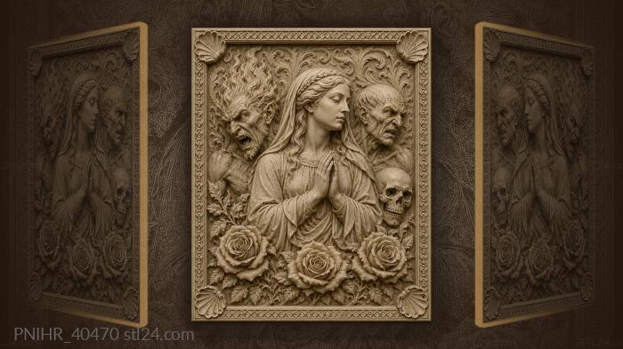 Flames above heads behind the woman 3d STL model