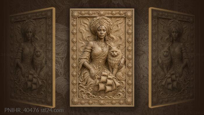 Woman turban cat sailing ship sunbursts 3d STL model