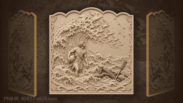 Towering wave releases birds above the water bearer 3d STL model