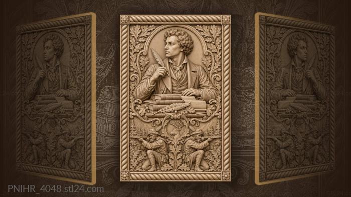 Curly-haired poet above two riflemen 3d STL model