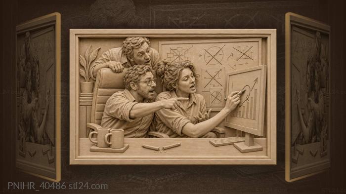 Colleagues redraw chart across computer screen 3d STL model