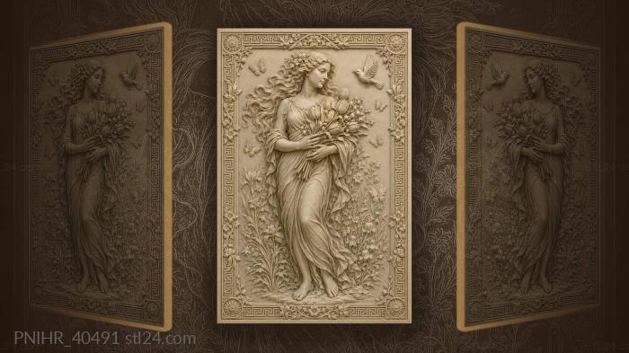 Lady with tulips and fluttering birds 3d STL model