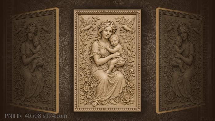 Mother and child with floral crown 3d STL model