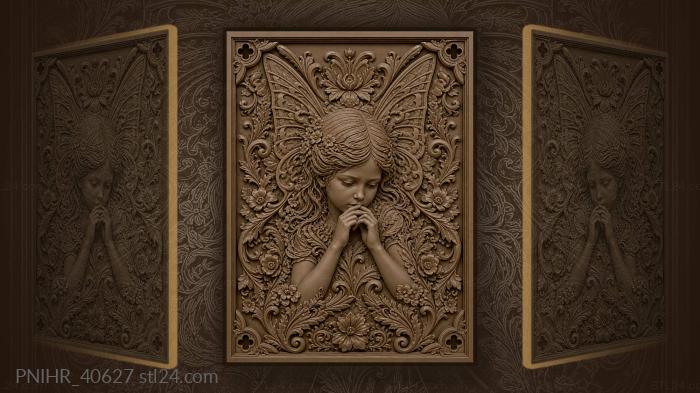 Girl with butterflies floral contemplation 3d STL model