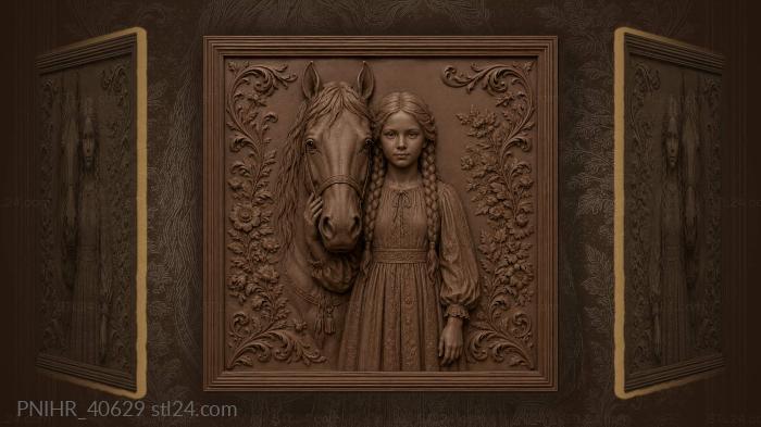 Long braids beside the standing horse 3d STL model