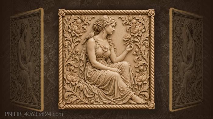 Woman offering flower with bird perched 3d STL model