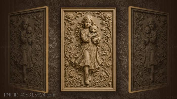 Girl with bear among flowers 3d STL model