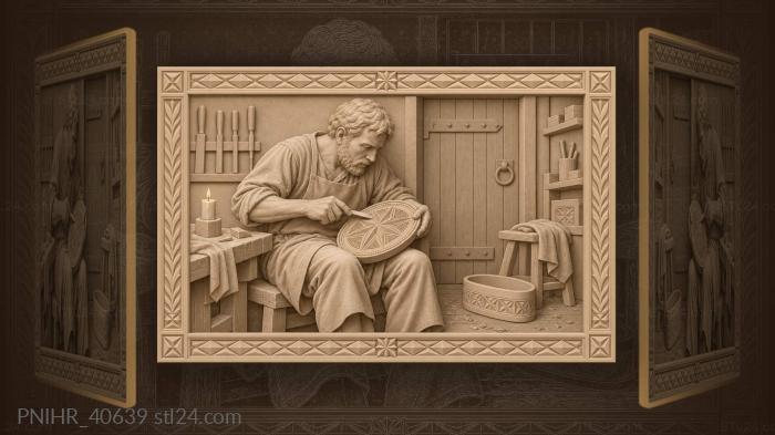 Carver preparing starburst box decoration 3d STL model