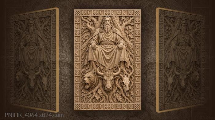 Elder in robes above three beasts 3d STL model