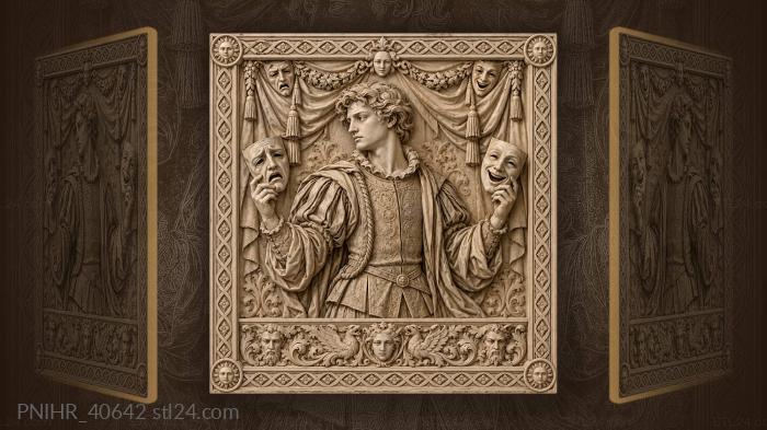 Renaissance man with masks drama 3d STL model