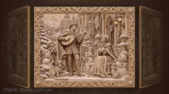 Snowmen listening to the winter musician 3d STL model