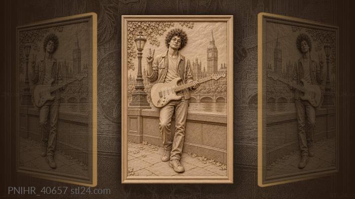 Peace sign and electric guitar over the rooftops 3d STL model