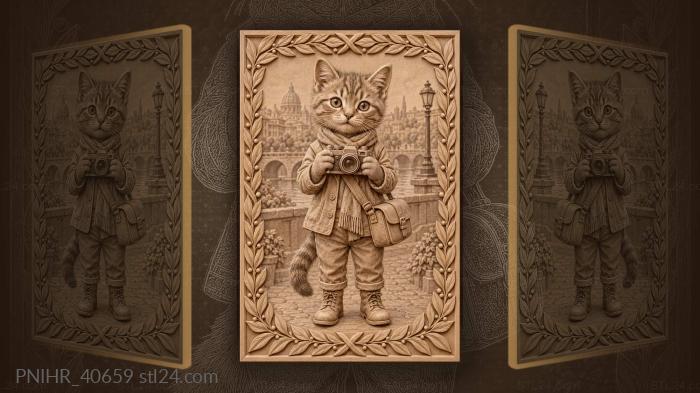 Camera bag over striped kitten shoulder 3d STL model