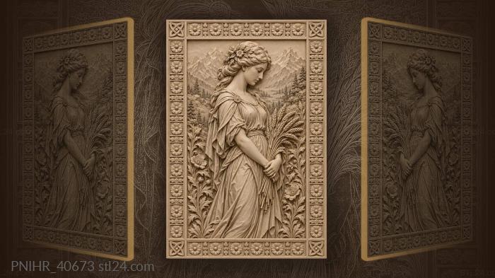 Reaper clasping wheat before distant mountains 3d STL model