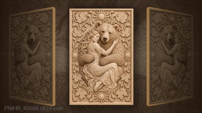 Girl embracing a bear neck 3d STL model
