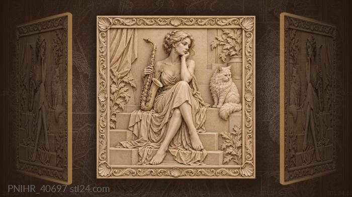Sax raised beside a white cat 3d STL model
