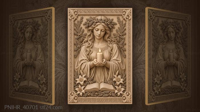 Candle flame above a book and lilies 3d STL model