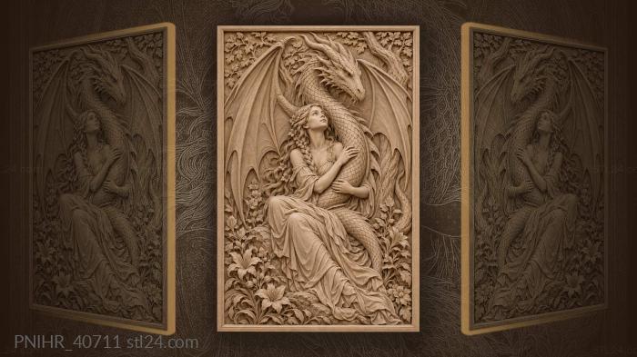 Dragon wings rising behind her braid 3d STL model