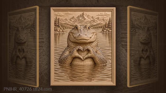 Alligator heart mountain lake scene 3d STL model